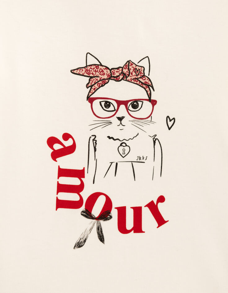 Camiseta visual de niña con bufanda y gafas-6