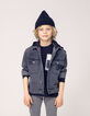 Boy's washed gray denim jacket with removable hood-1