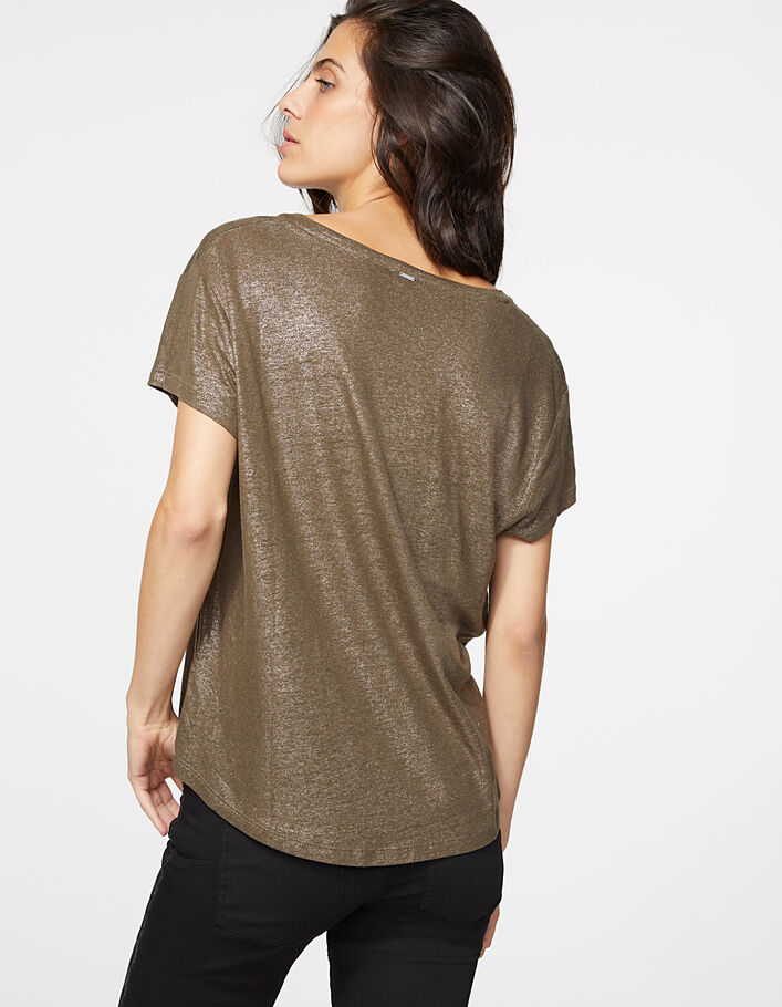 foil wide-cut V-neck linen bronze T-shirt Women\'s