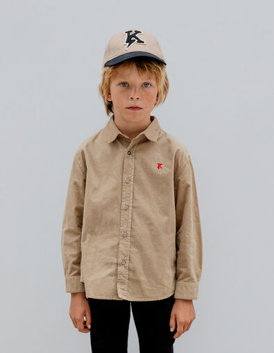 Boy’s camel corduroy shirt with embroidered lightning-K - IKKS