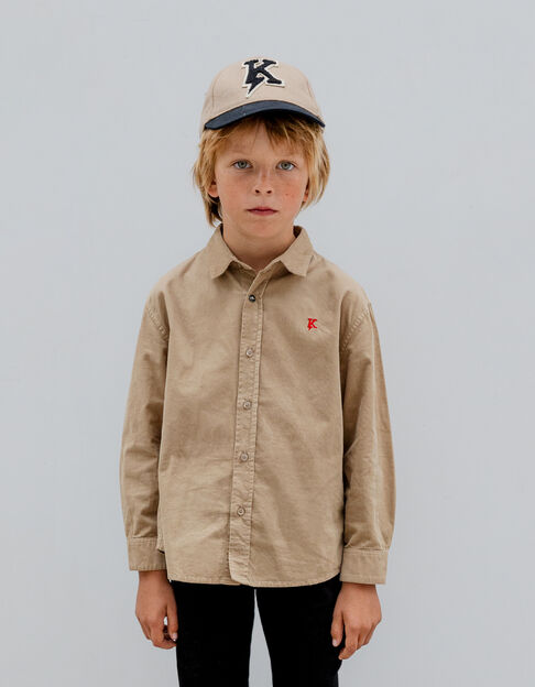 Boy’s camel corduroy shirt with embroidered lightning-K - IKKS