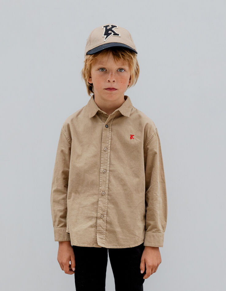 Camisa camel pana fina bordado K rayo niño-1