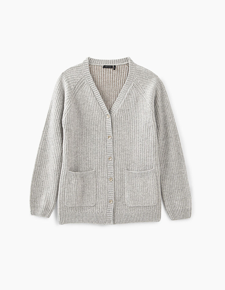 Girls' grey marl and copper rib knit cardigan IKKS