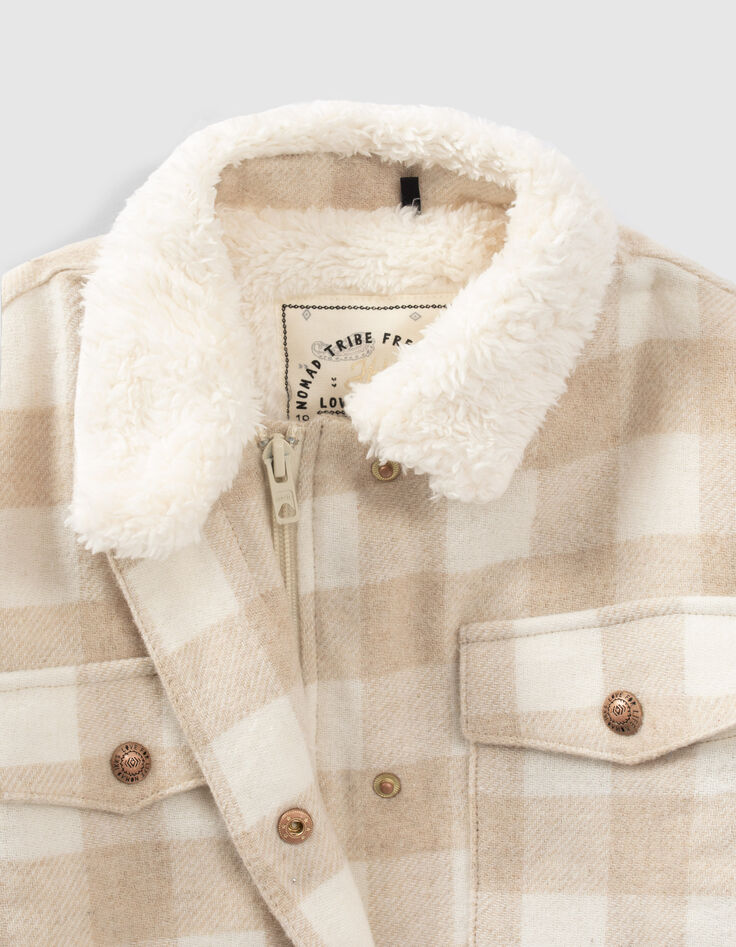 Girls’ vanilla fur-lined check coat-2
