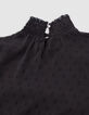 Girl's black voile blouse with plumetis pattern-6