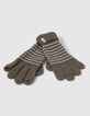 Boys’ khaki knit gloves with white stripes-2