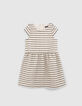 Girls’ ecru dress with striped motif jacquard-3