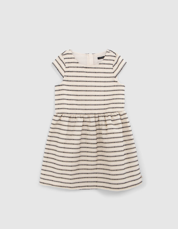 Girls’ ecru dress with striped motif jacquard-3