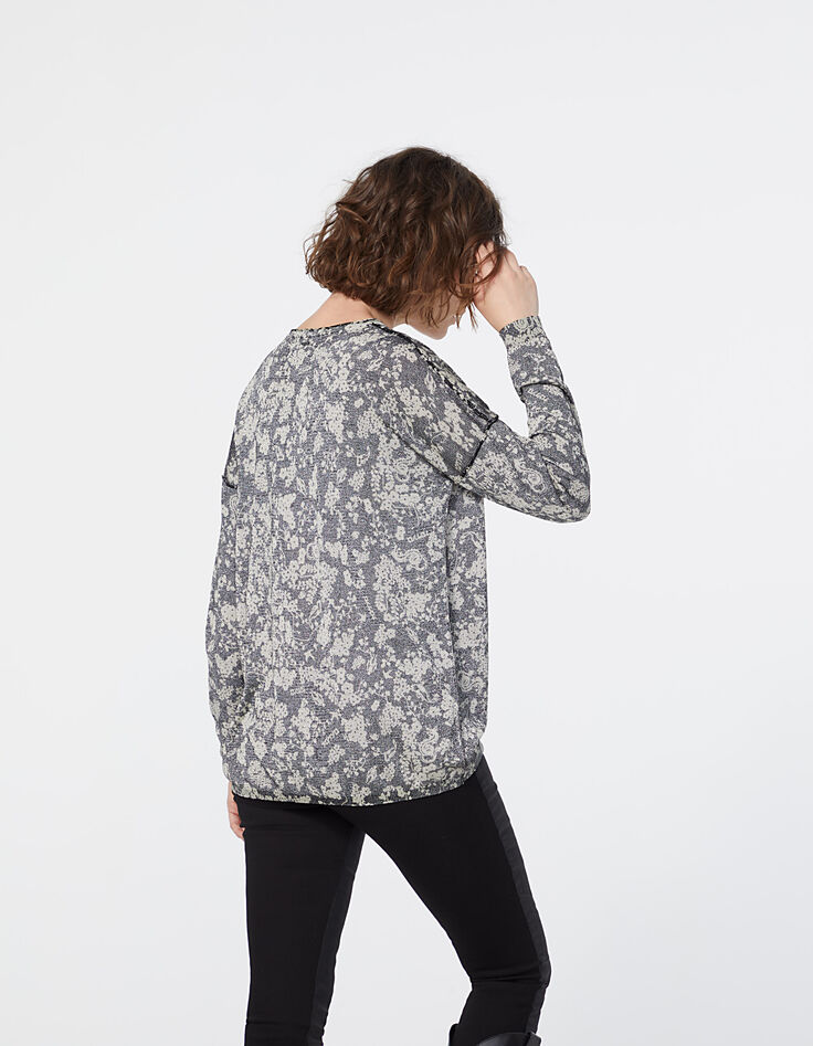 Women’s metallic floral print viscose V-neck sweater-3