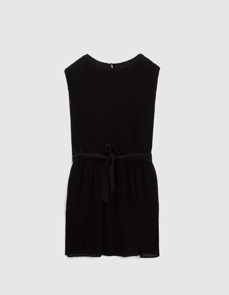 Robe noire plissée sans manches fille-1