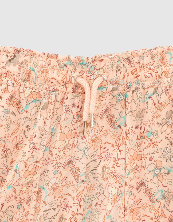 Pfirsichrote Mädchenhose Viskose mit Blumenprint-4