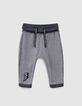 Pantalon réversible gris chiné et rayé coton bio bébé-1