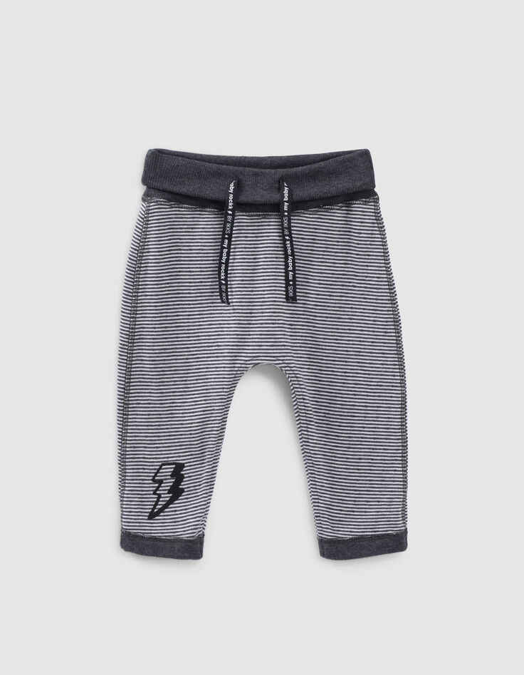 Pantalon réversible gris chiné et rayé coton bio bébé-1