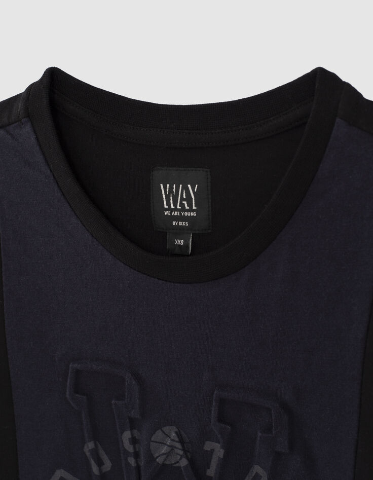 Tweekleurig T-shirt navy reliëf maxi-letter jongens -2