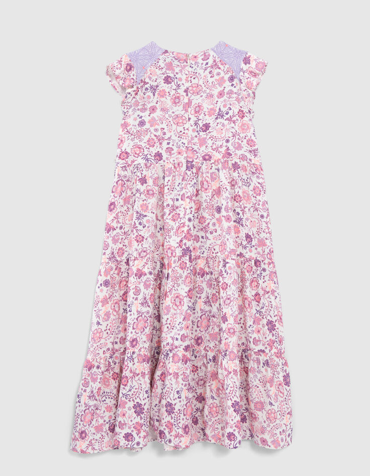 Girls’ off-white long dress with violet flower print-4