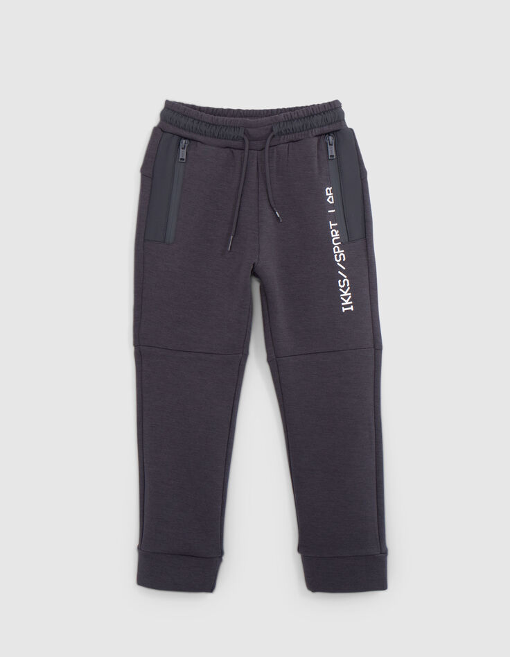 Grijs bi-materiaal joggingpak met rits voor jongens-3