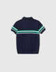 Marineblaues Jungenpoloshirt mit platzierten Streifen-3