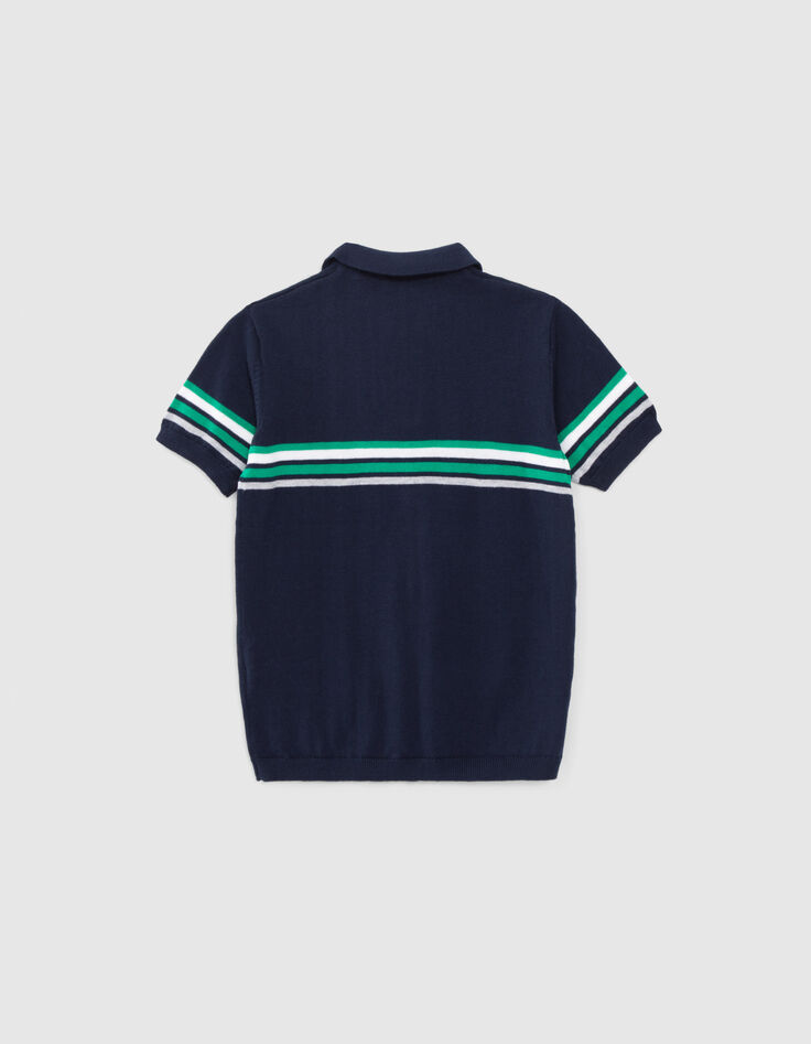 Marineblaues Jungenpoloshirt mit platzierten Streifen-3