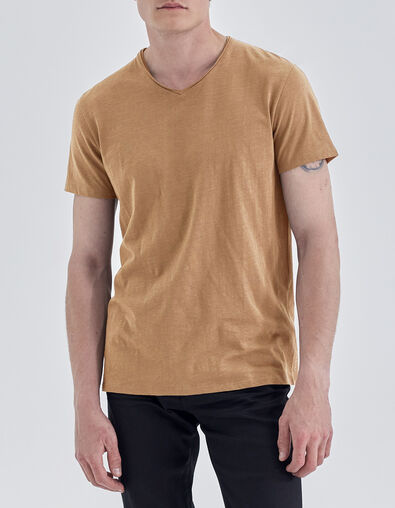 Men’s cappuccino Essential V-neck t-shirt - IKKS