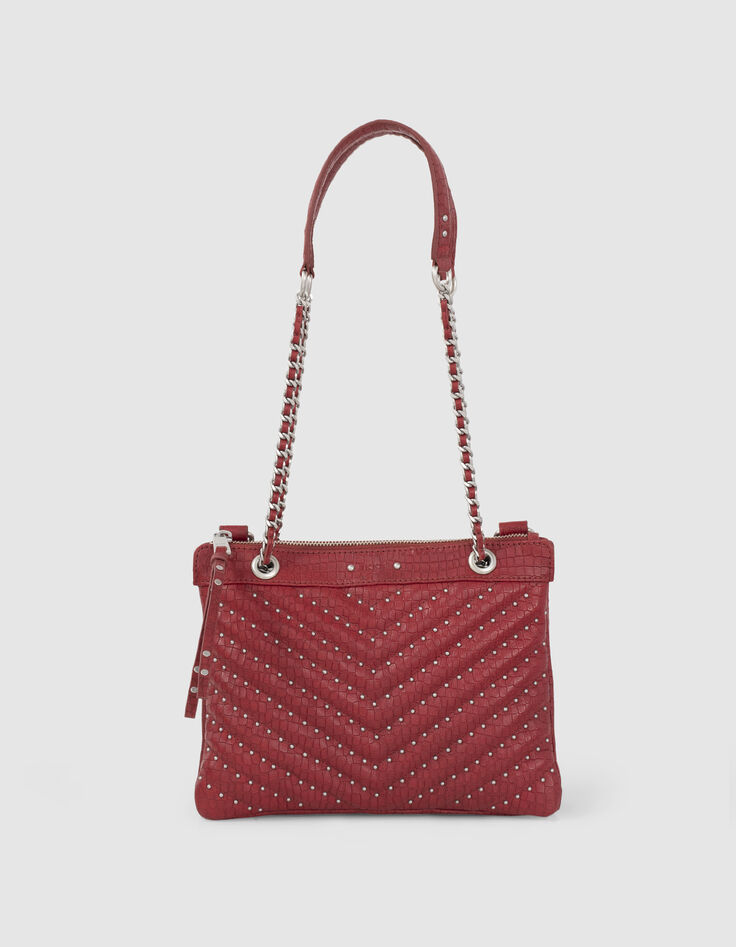 Sac pochette 1440 Reporter cuir rouge embossé croco Femme-1