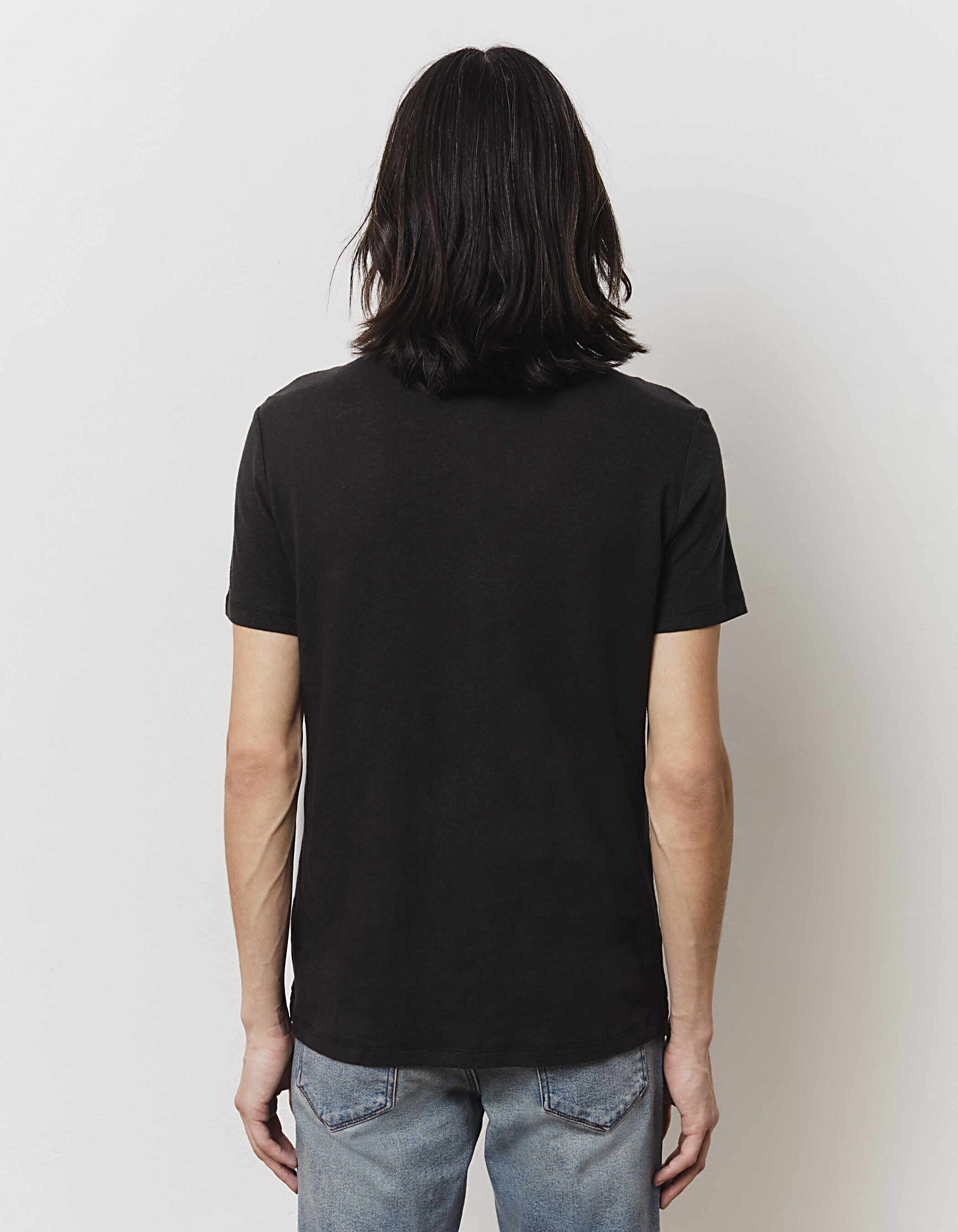 black linen polo shirt