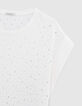 T-shirt met witte facetgeslepen stud voor dames-6