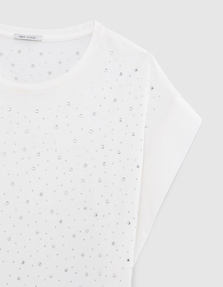 T-shirt met witte facetgeslepen stud voor dames-6