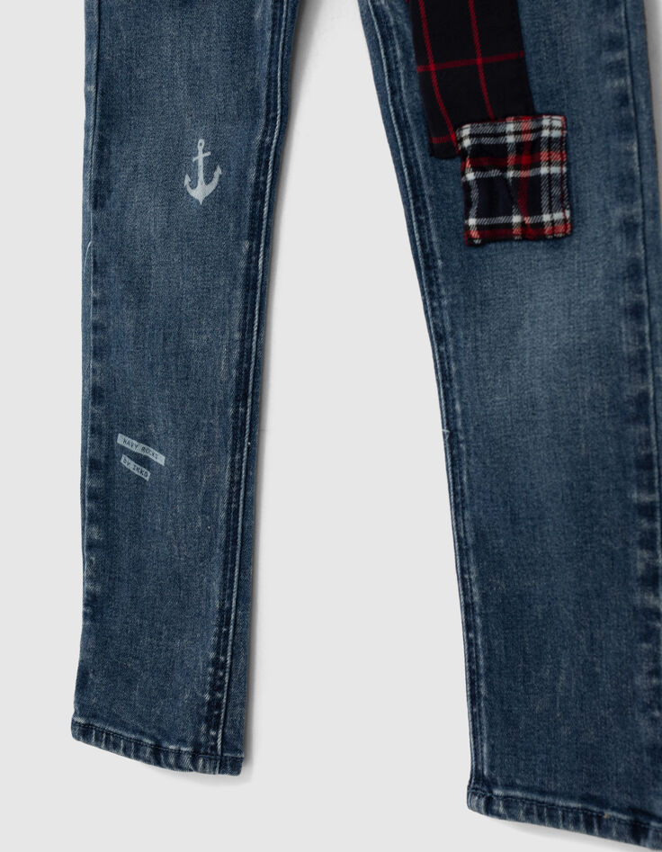 Boys' light blue slim jeans with check badges-7