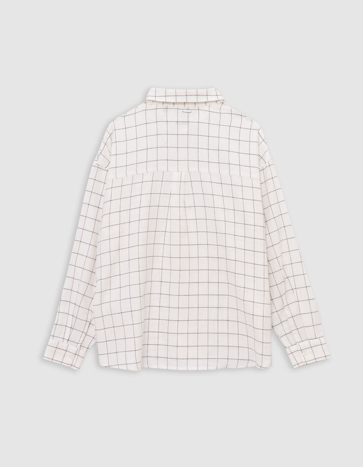 Girl's ecru shirt with black check pattern-4