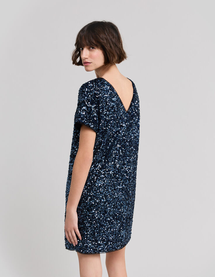 Women's reversible sequin-embroidered blue dress-6