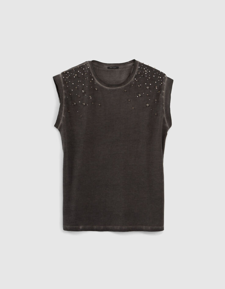 Tee-shirt noir ave clous et strass Femme-5