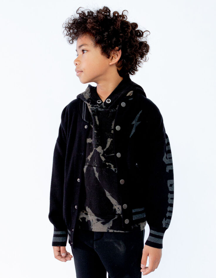 Cárdigan negro estilo bomber punto jacquard niño-2