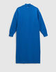 Robe bleue fendue tricot à col montant fille-5