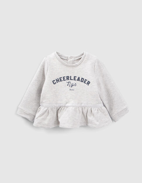 Graues Babymädchen-Sweatshirt, Schösschen, Herz-Armflicken - IKKS