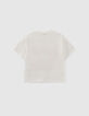 Girls’ white organic cotton T-shirt with surfer girl image-2