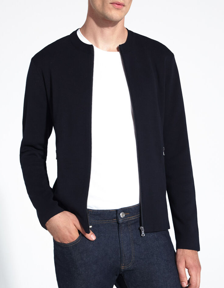 Men’s navy knit cardigan with zip pockets-1