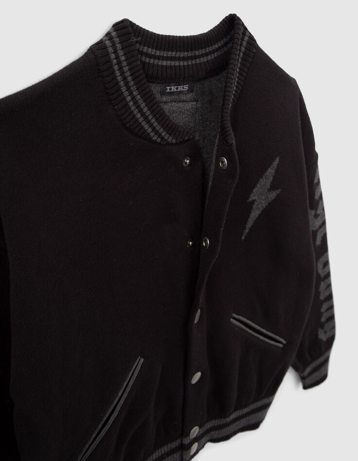 Cárdigan negro estilo bomber punto jacquard niño-6