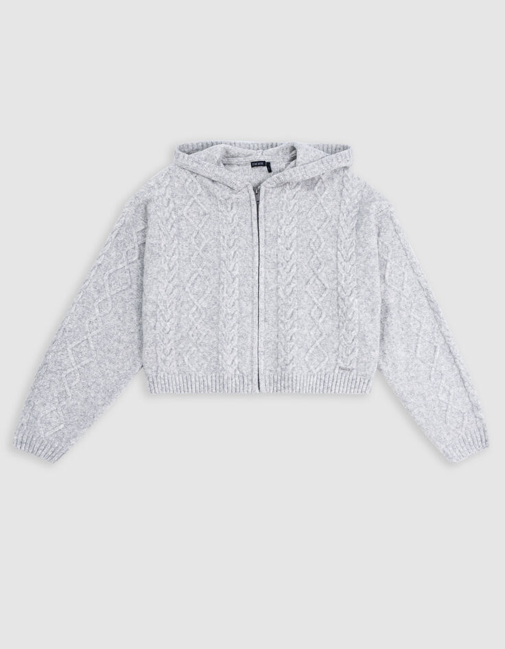 Girl's grey zip-up cable-knit cardigan-2