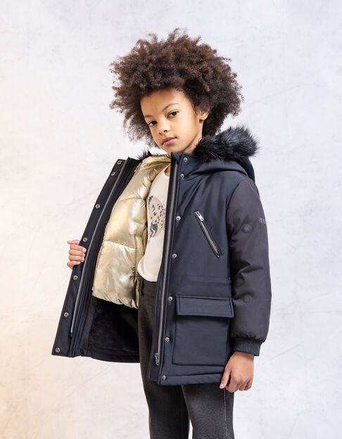  2-in-1-Parka, schwarz, Mädchen, Daunenweste, gold - IKKS