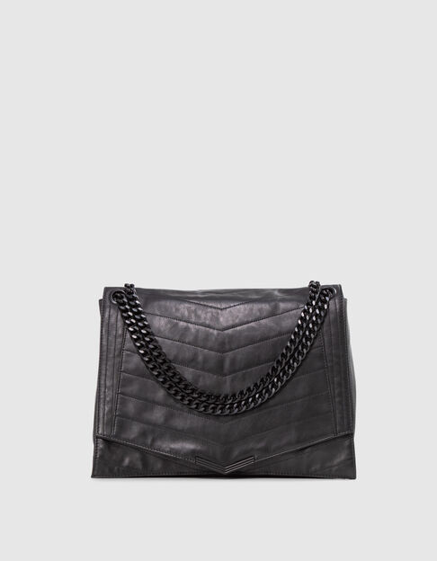 Damen-Tasche THE 1 schwarzes Leder Steppnähte Größe XL - IKKS