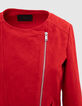 Veste courte en cuir velours rouge esprit motard Femme-3