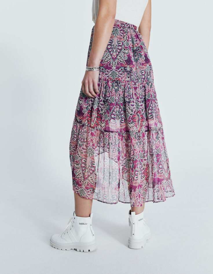 Women’s fuchsia floral bandana print asymmetric skirt-1
