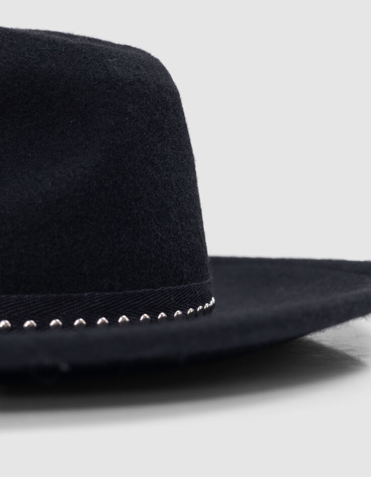 Women's black wool felt hat with studded decoration-2