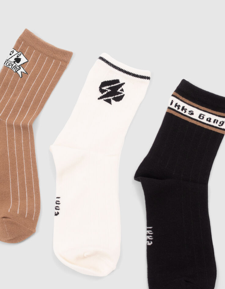 Boys’ black/white/camel socks-2