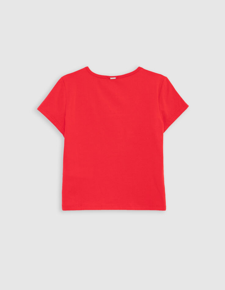 T-shirt rouge forme cropped fille-4