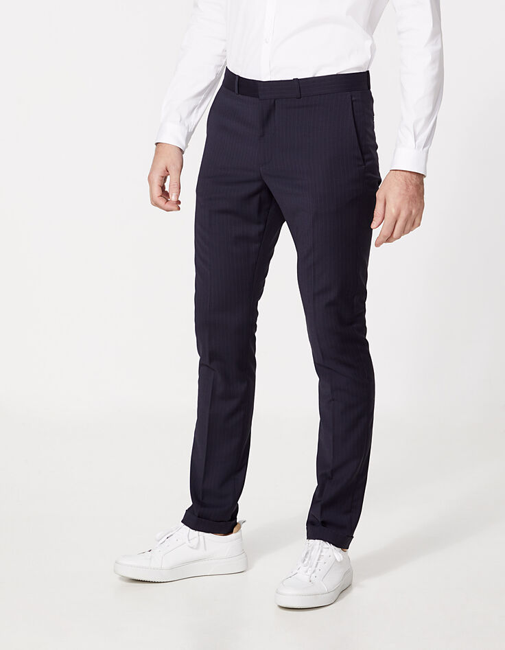 Men’s navy fine-stripe SLIM suit trousers-2