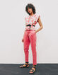 Women’s pink bleached Tencel trousers with removable belt-1