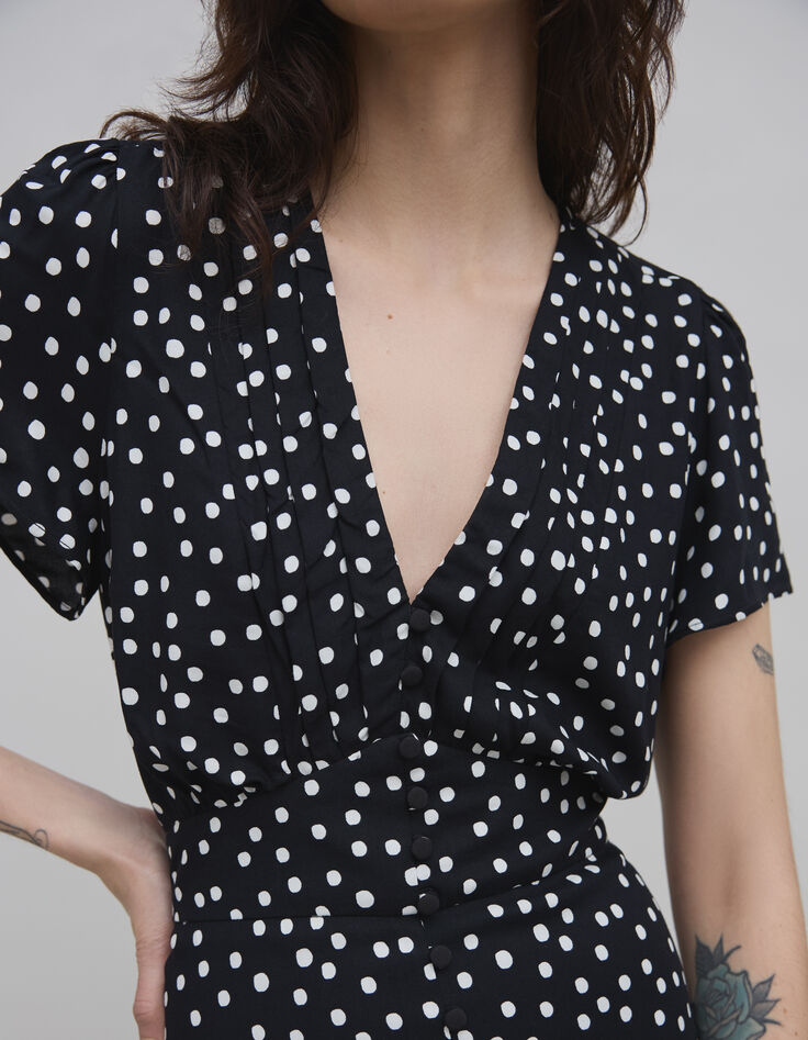 Women's black LENZING™ ECOVERO™ polka dot print dress-4