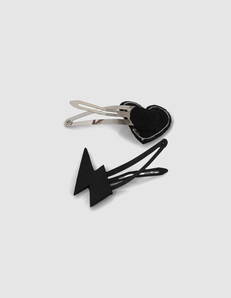 Girls’ black lightning and gold heart snap hair clips-3