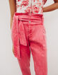 Pantalón rosa tencel bleached cinturón mujer-5